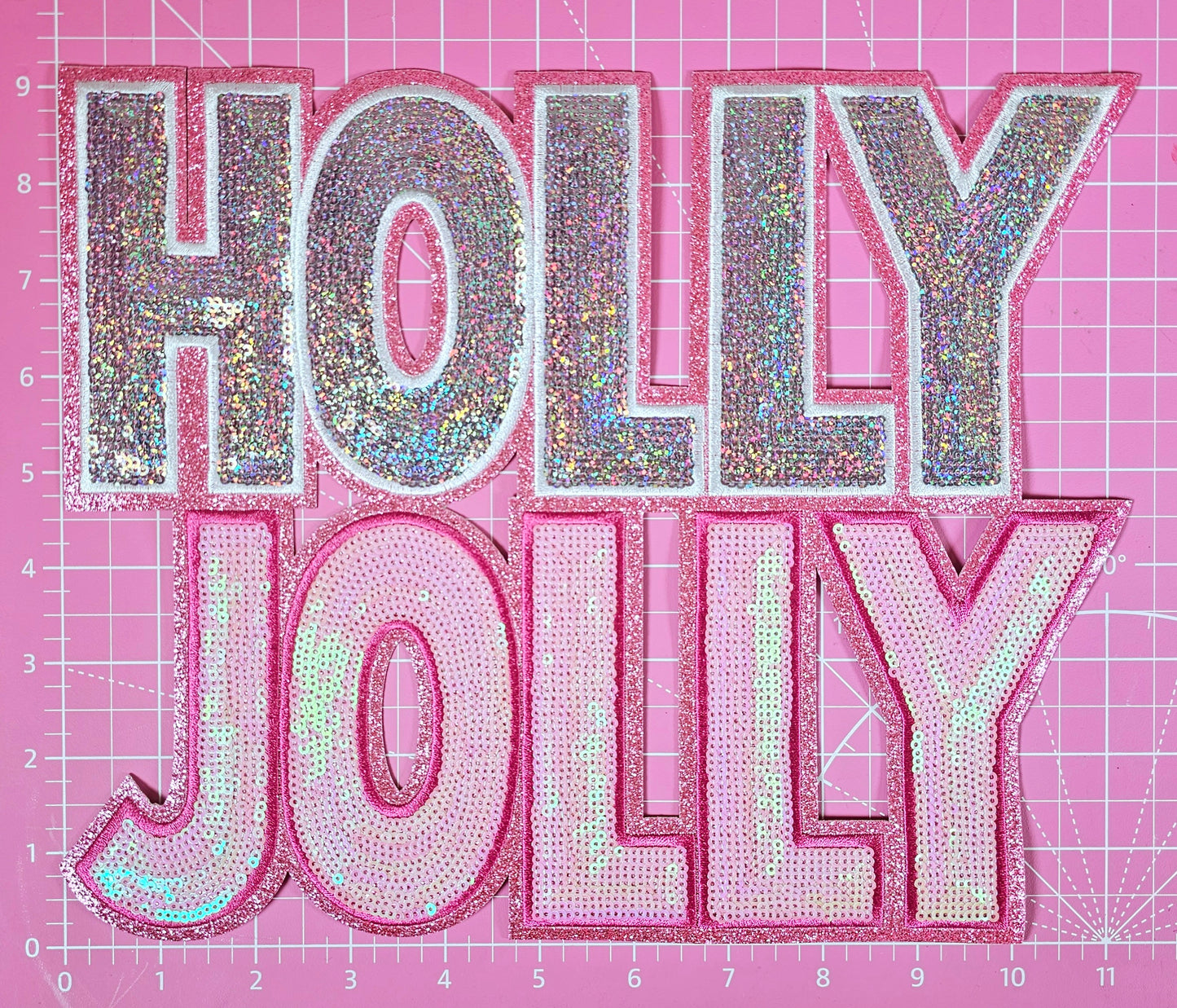 Holly Jolly Pink Sequin on Glitter Iron-on Patch