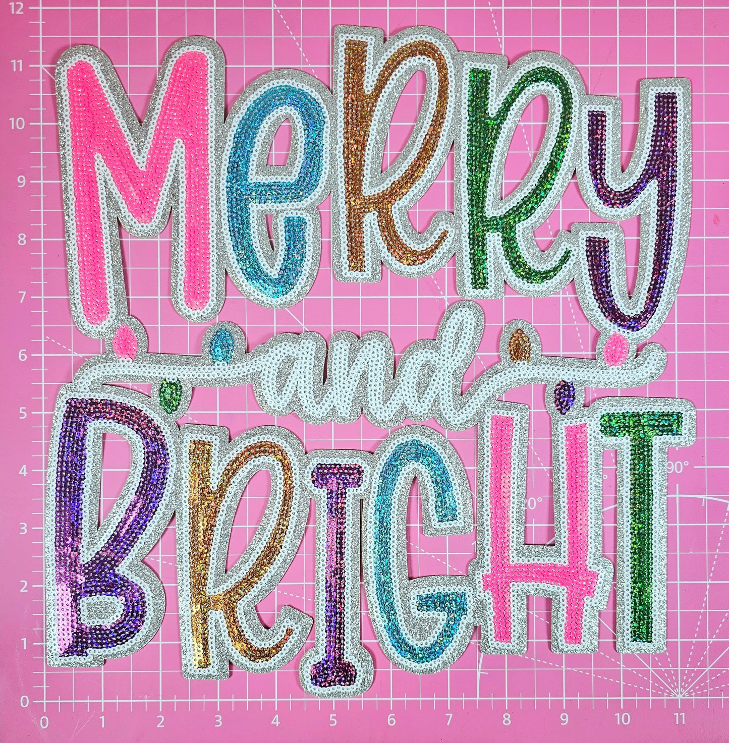 Merry And Bright Colorful Sequin on Glitter Iron-on Patch