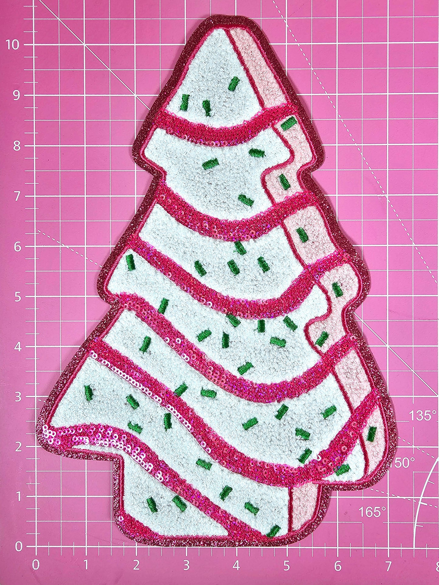 Christmas Tree Lil Deb Pink Sequin Chenille Iron-on Patch