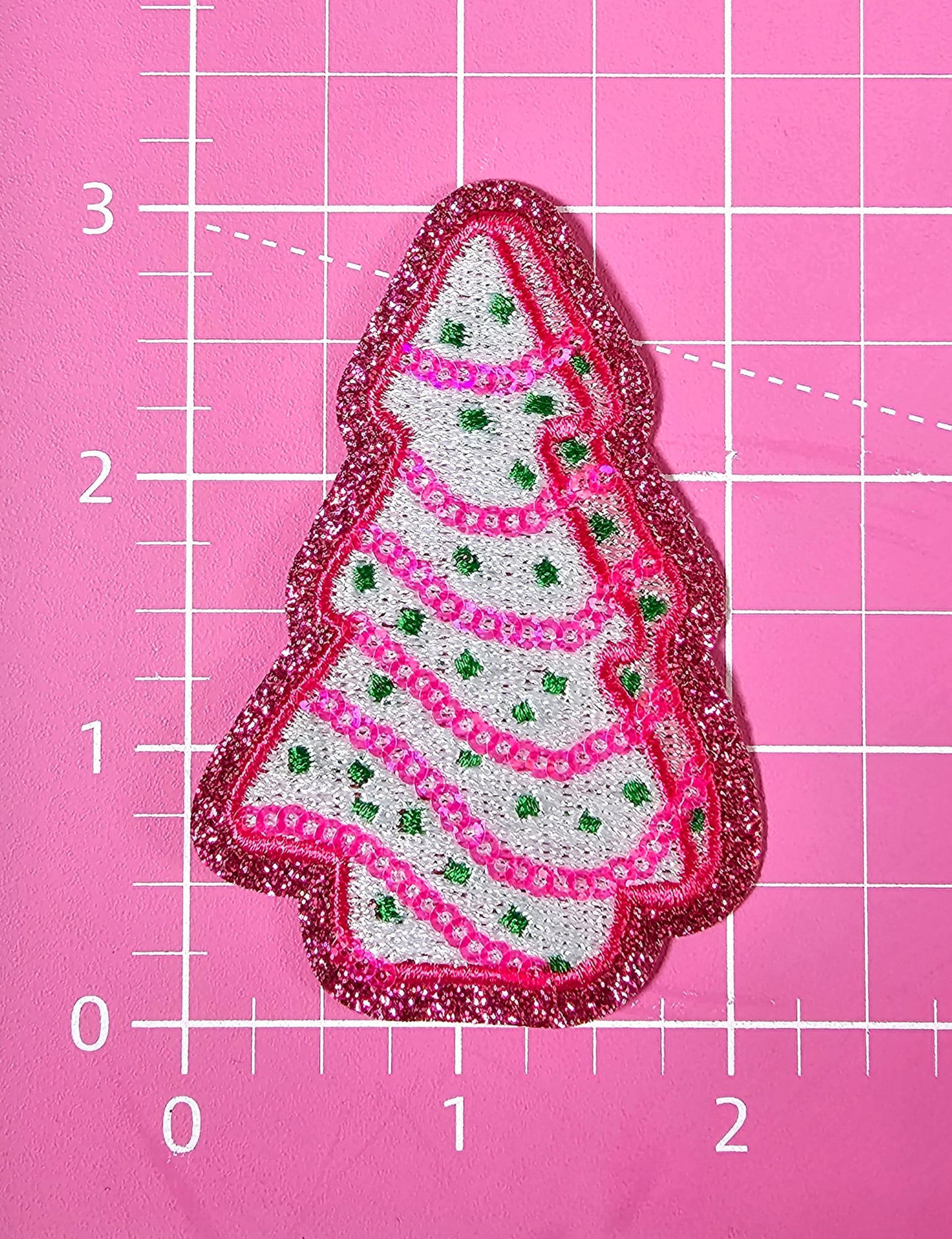 Small Christmas Lil Deb Snack Pink Tree Glitter Iron-on Patch