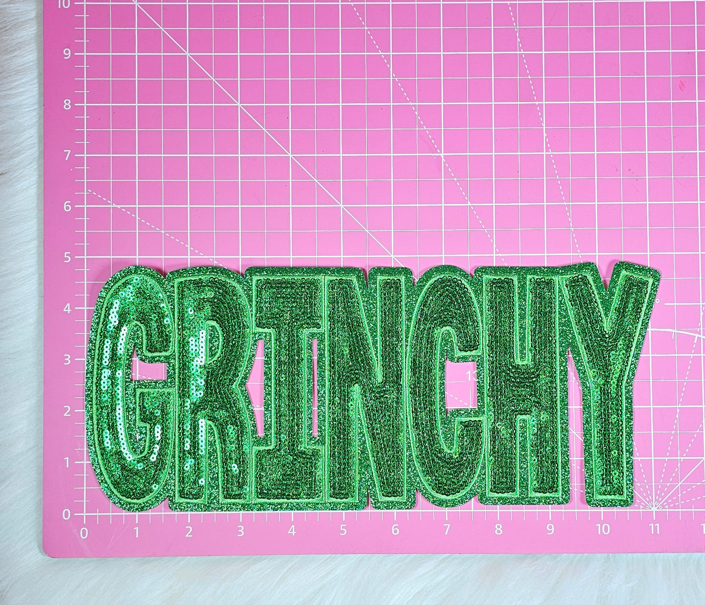 Grinchy Sequin On Glitter Iron-on Patch