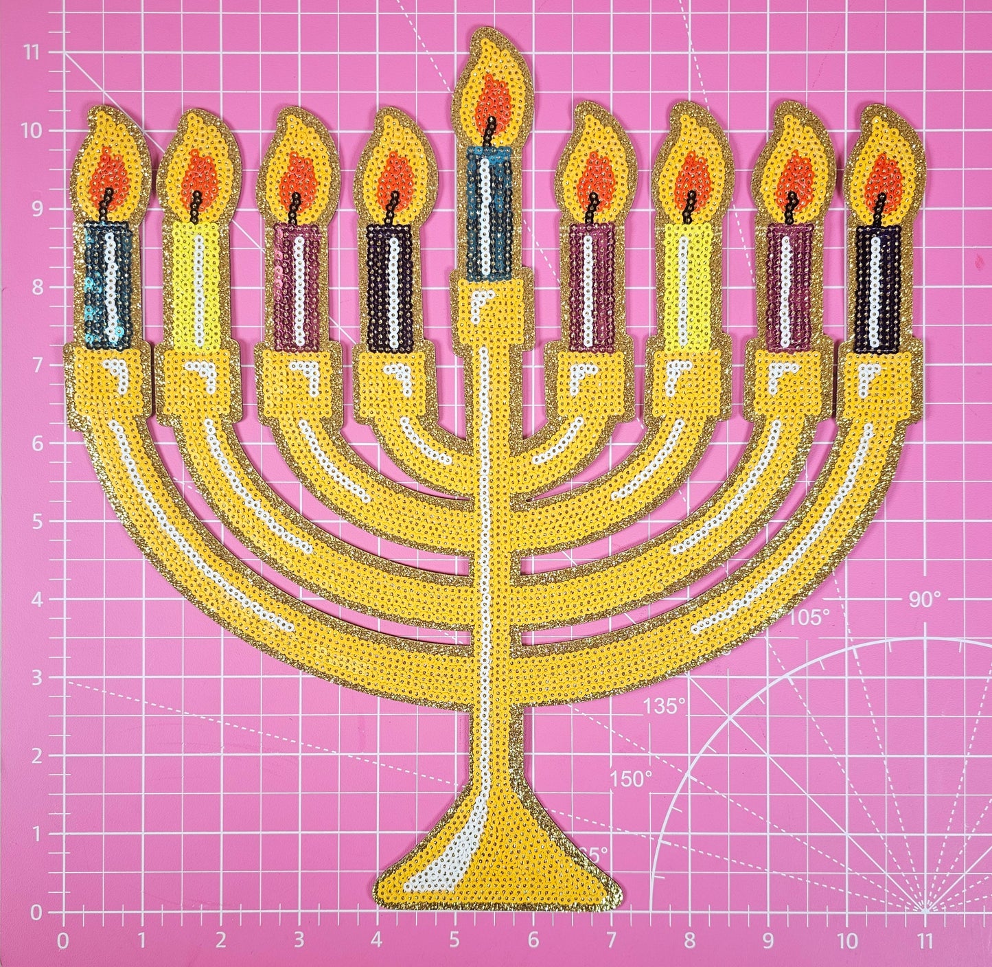 Gold Menorah Hanukkah Candles Full Sequin Glitter Iron-on Patch