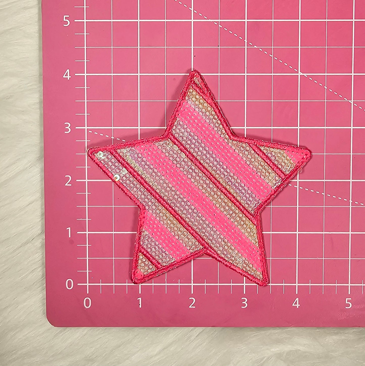 4" Neon Pink Stripe Sequin Star Iron On Patch