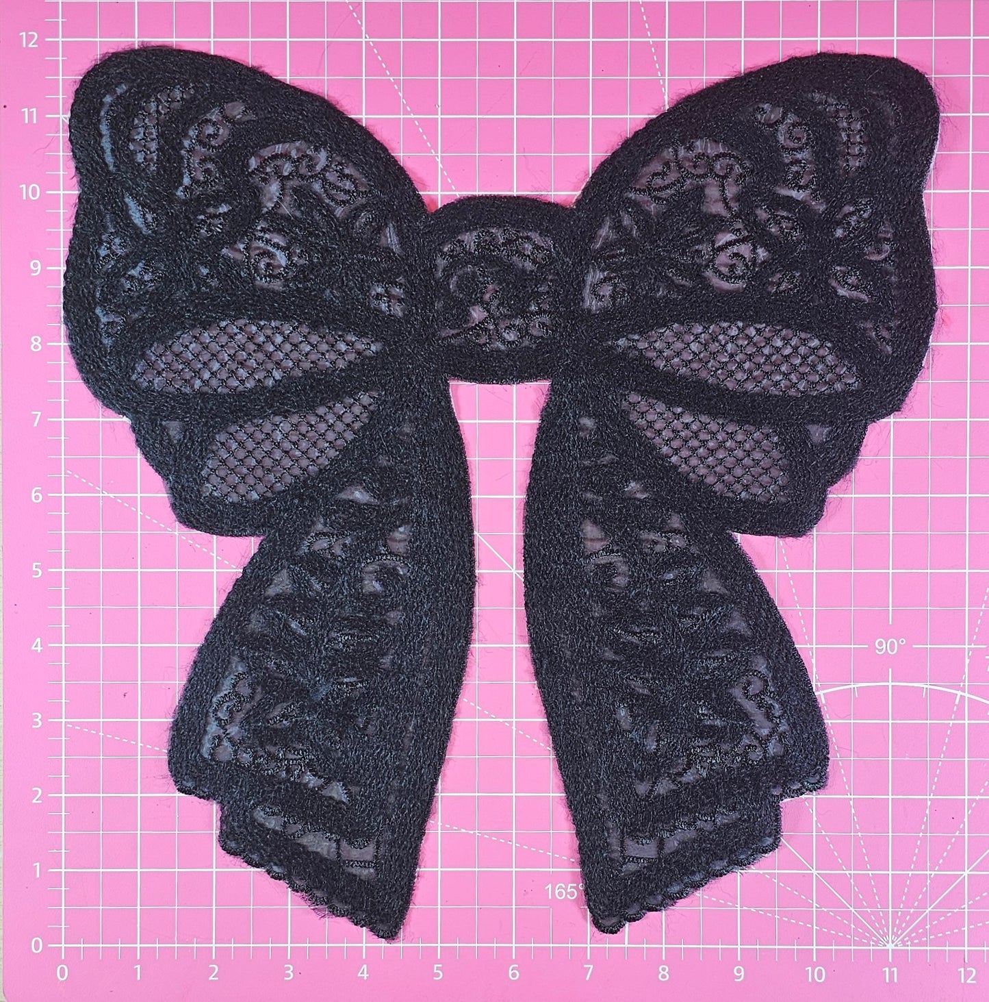 Lace Bow Doily Black Large Iron On Patch