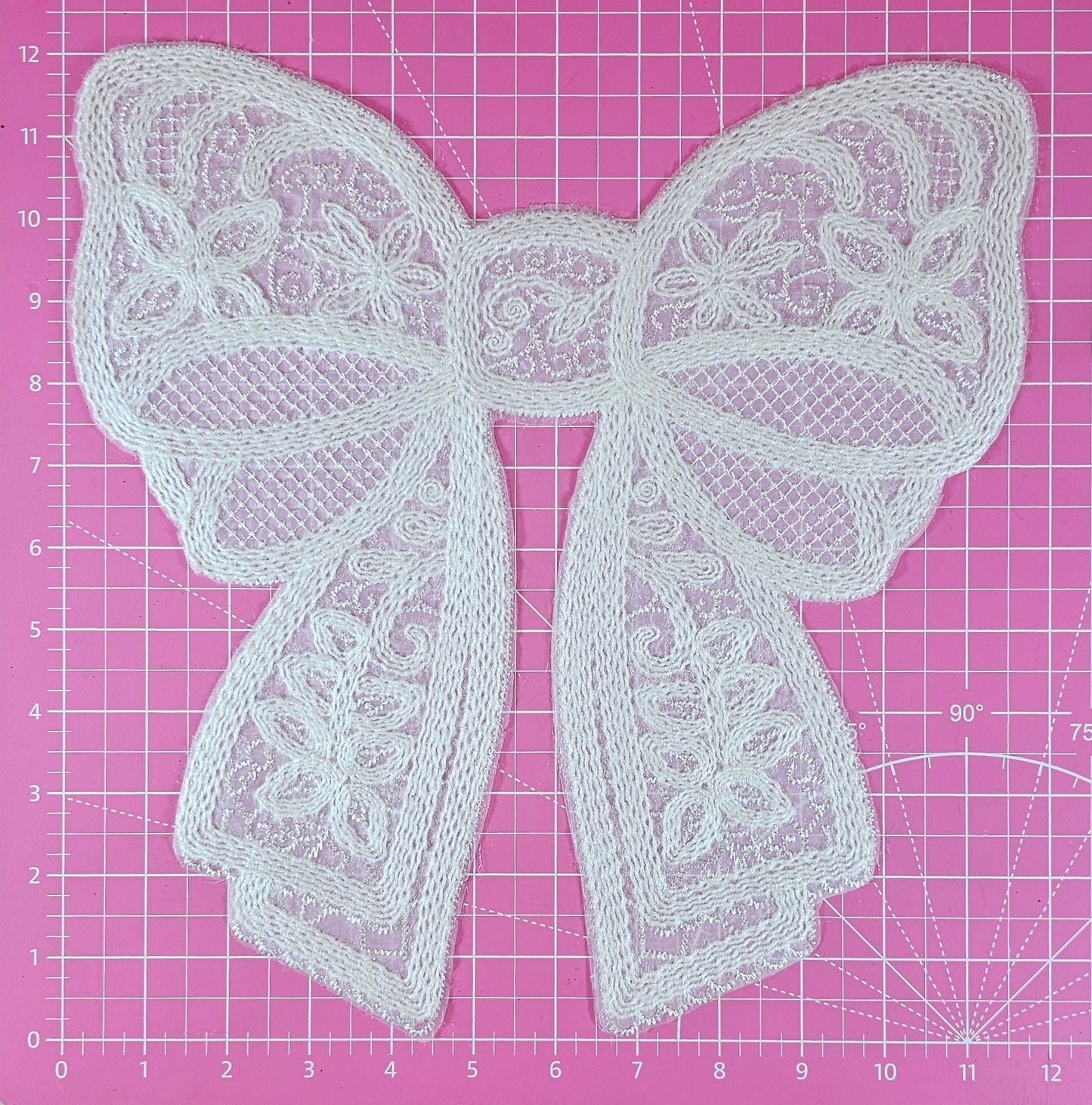 Lace Bow Doily White Large Iron On Patch
