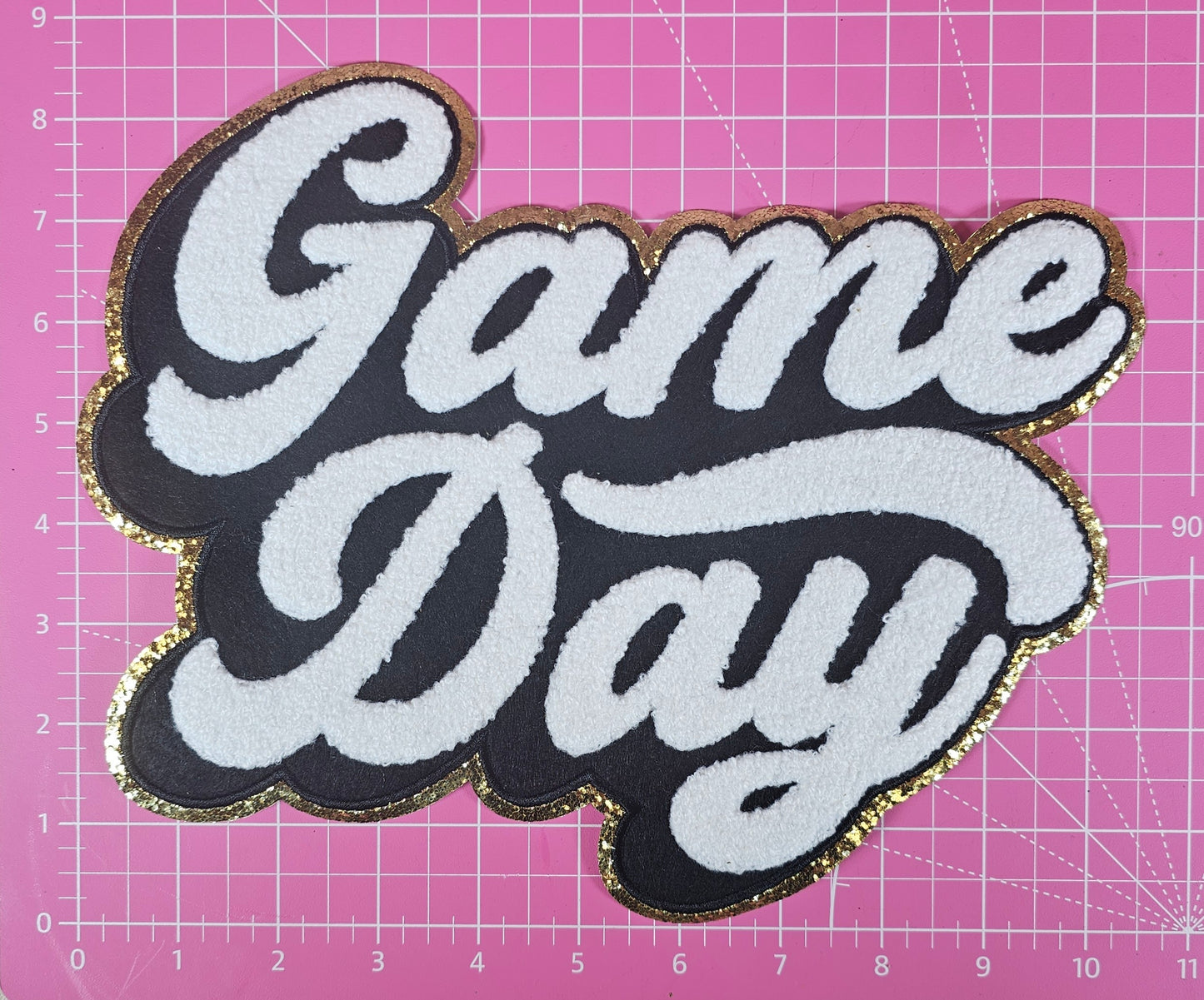 Game Day Large Chenille Gold Glitter Iron-on Patch