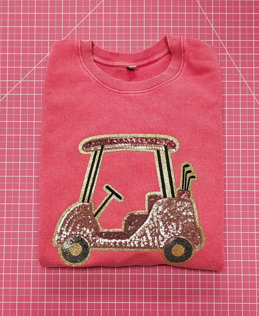 Sequin Pink Golf Cart Crewneck by Pretty Preppy Co.