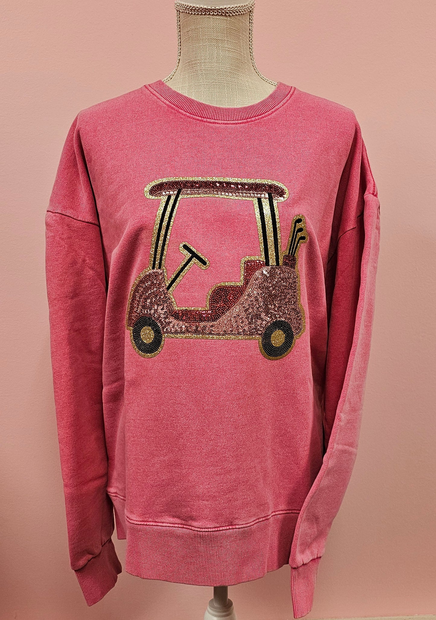 Sequin Pink Golf Cart Crewneck by Pretty Preppy Co.