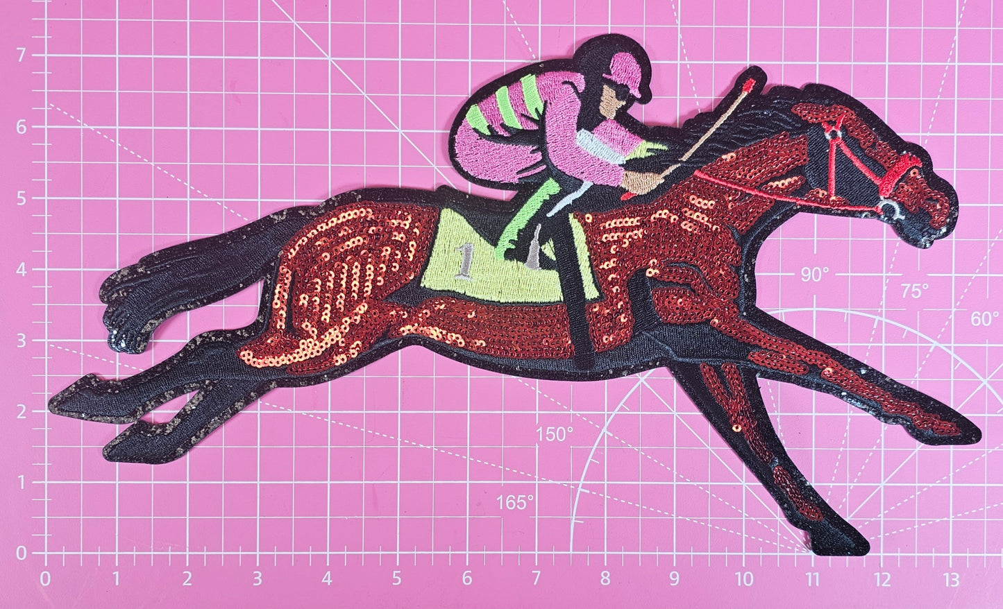 Horse Race Jockey Kentucky Derby Sequin Glitter Large Iron-on Patch