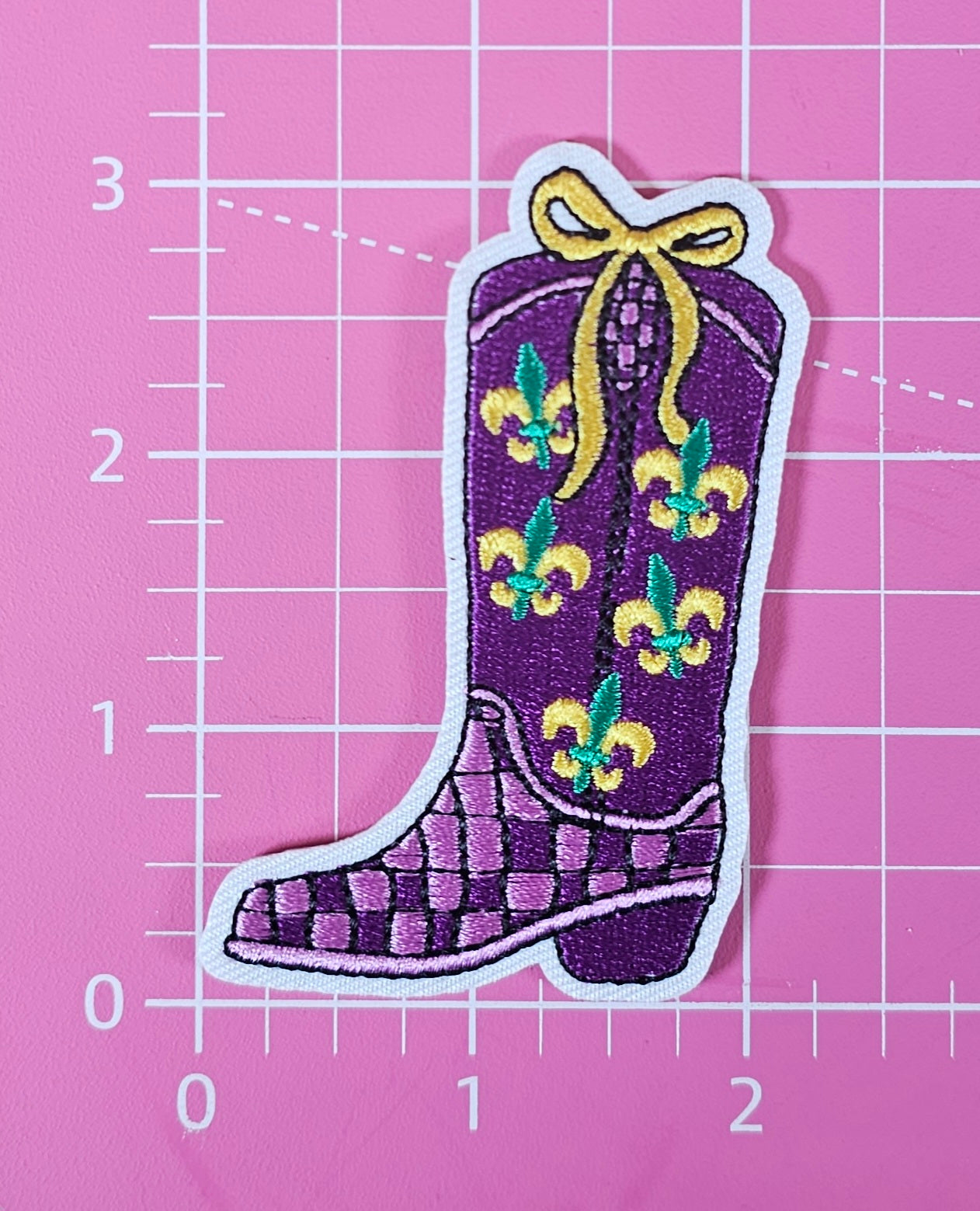 Mardi Gras Fleur-de-lis Bow Cowgirl Boot Felt Embroidery Iron On Patch