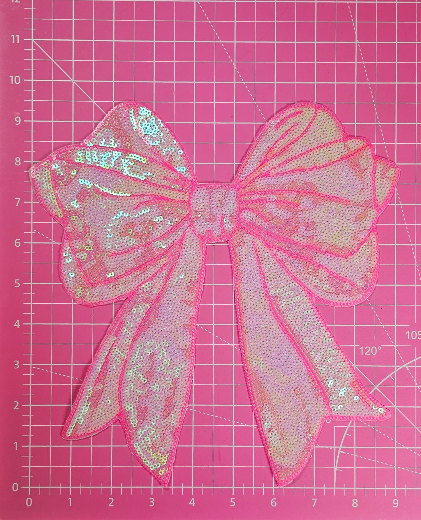 Pink Bow Sequin Large Iron On Patch