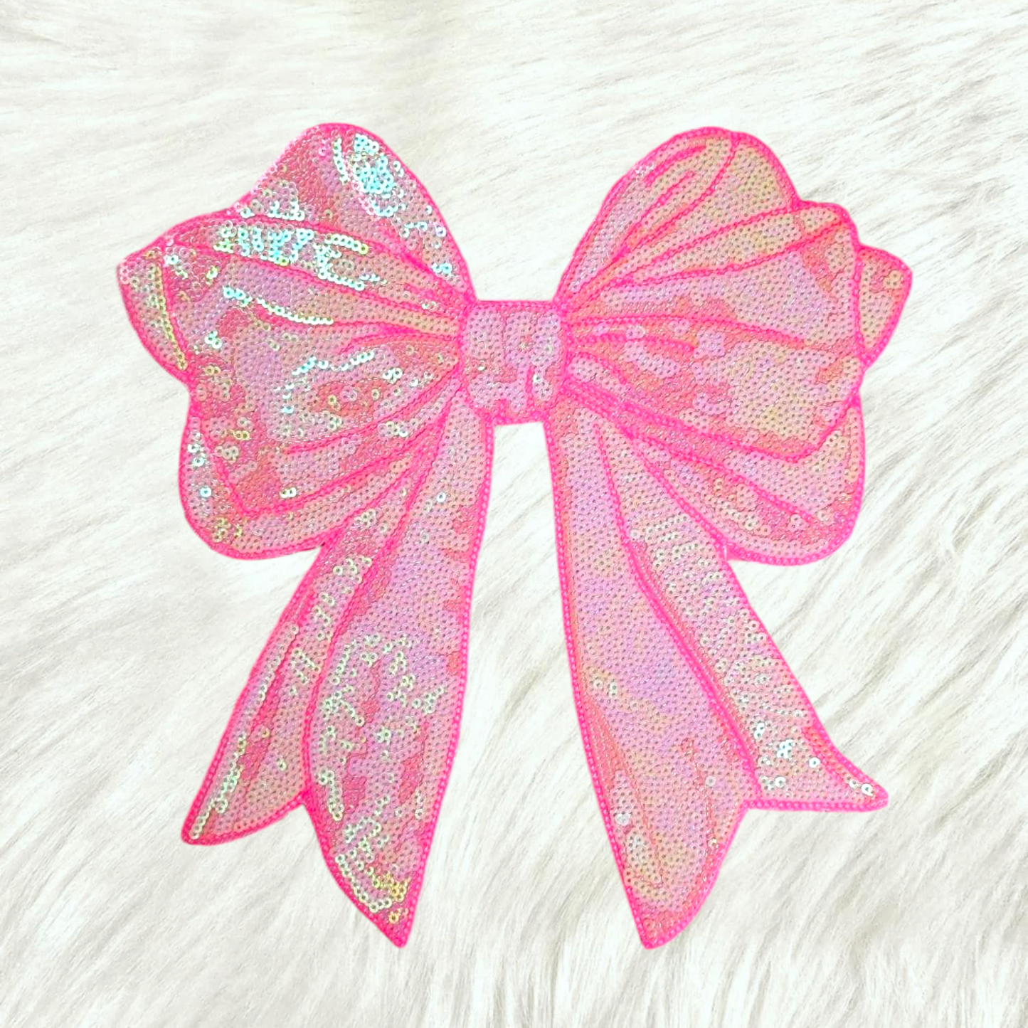 Pink Bow Sequin Large Iron On Patch