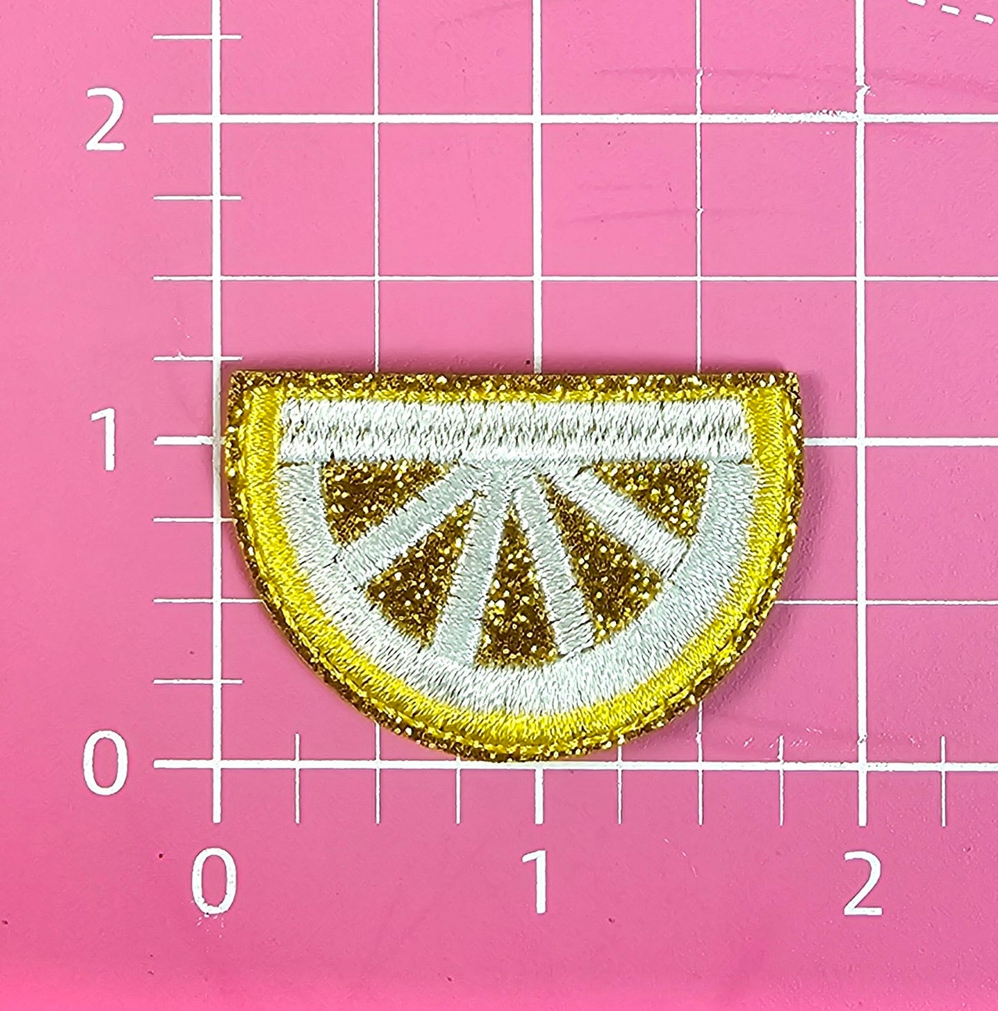 Lemon Wedge Slice Embroidery on Glitter Iron On Patch