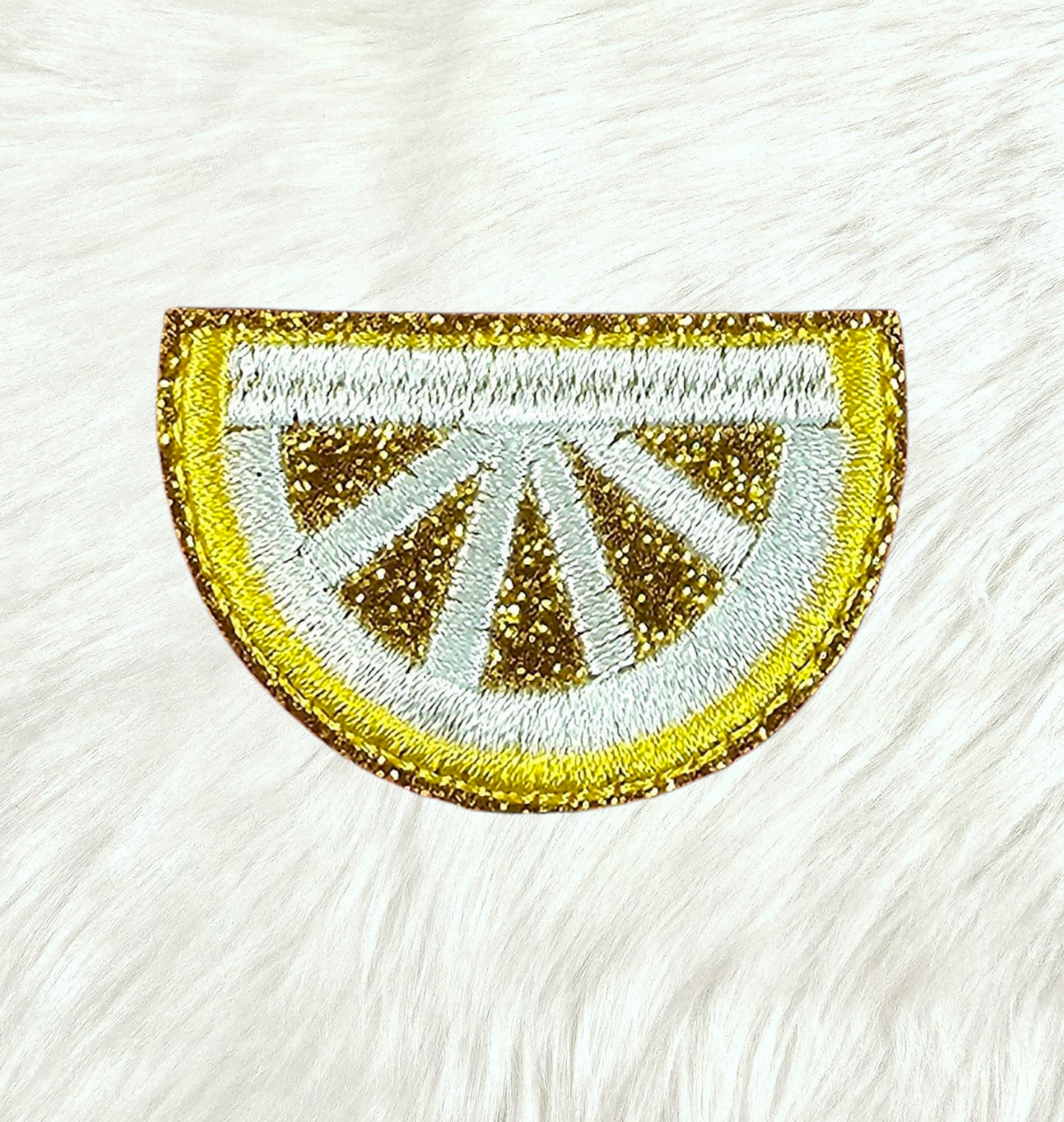 Lemon Wedge Slice Embroidery on Glitter Iron On Patch
