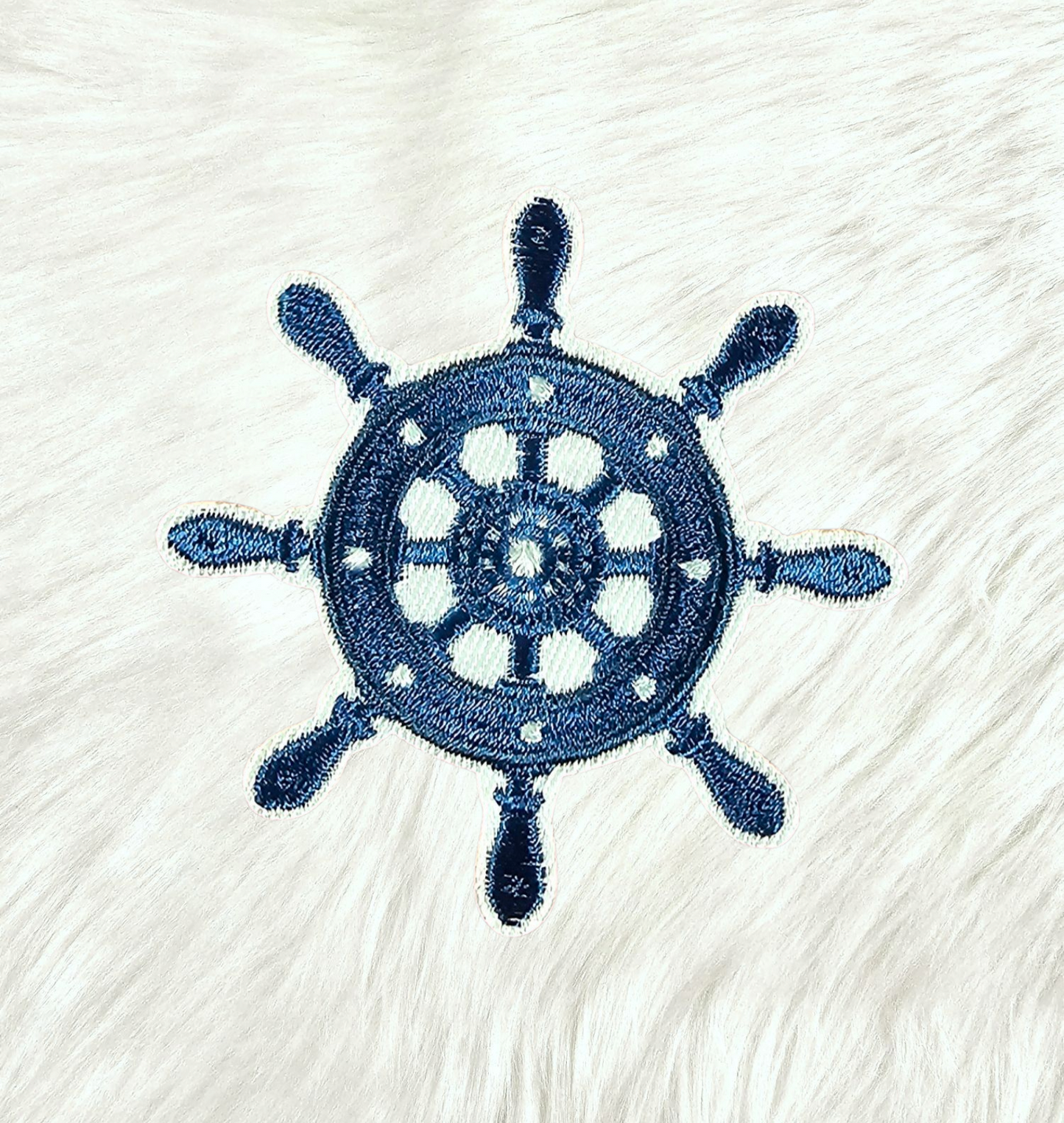 Ship Helm Captains Wheel Nautical Blue Coastal Embroidery Iron On Patch