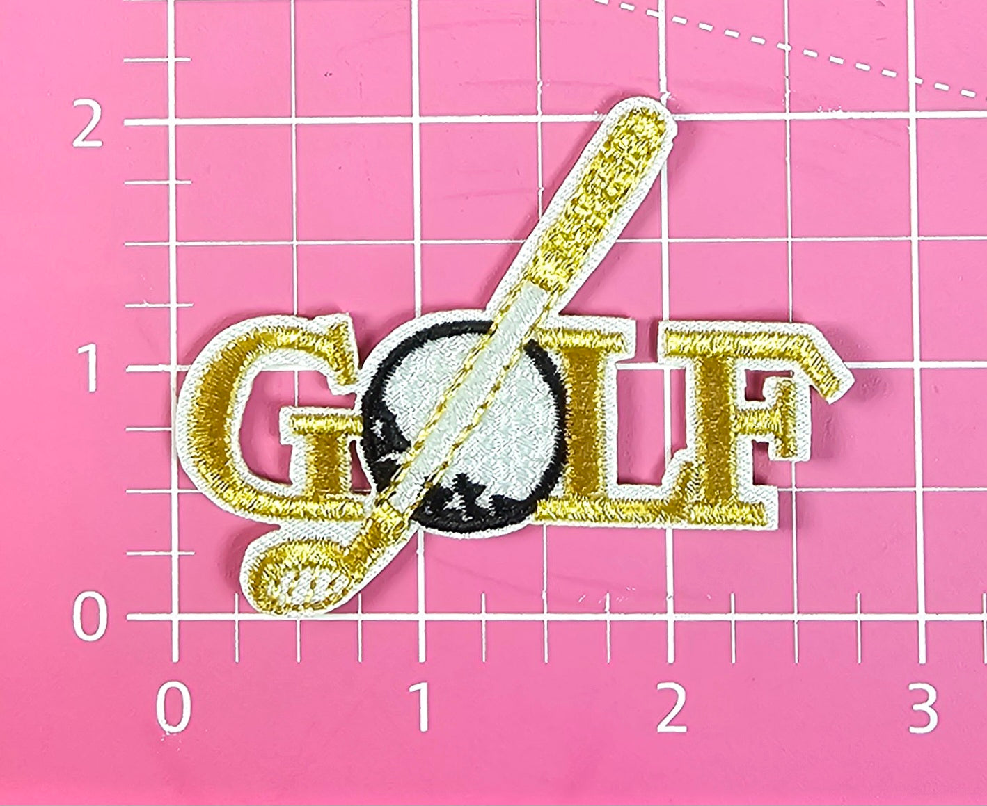 Golf Gold and White Club Ball Embroidery Iron On Patch