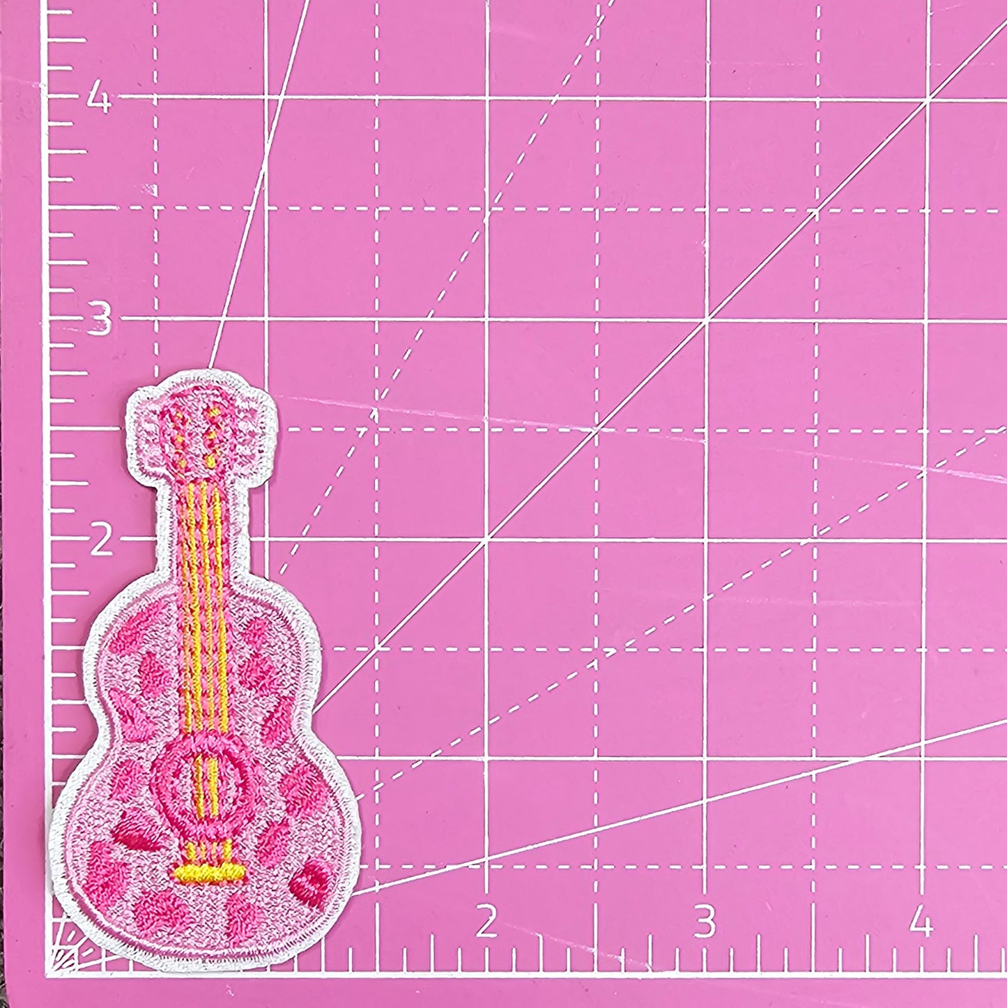 Guitar Pink Cow Print Embroidery On Patch
