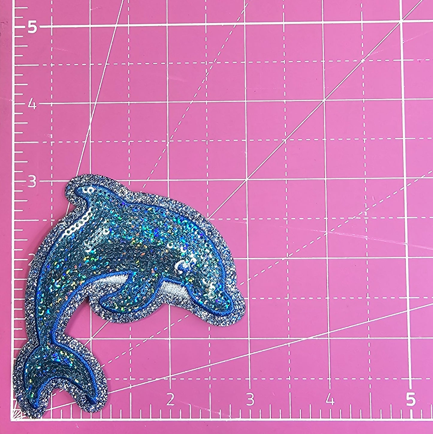 Dolphin Sequin Blue Glitter Iron On Patch