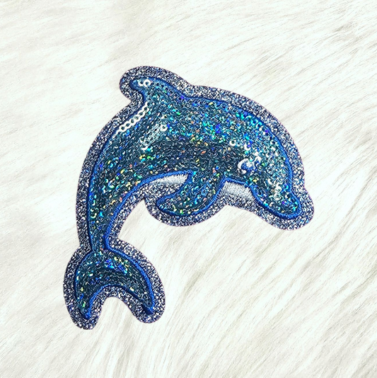 Dolphin Sequin Blue Glitter Iron On Patch