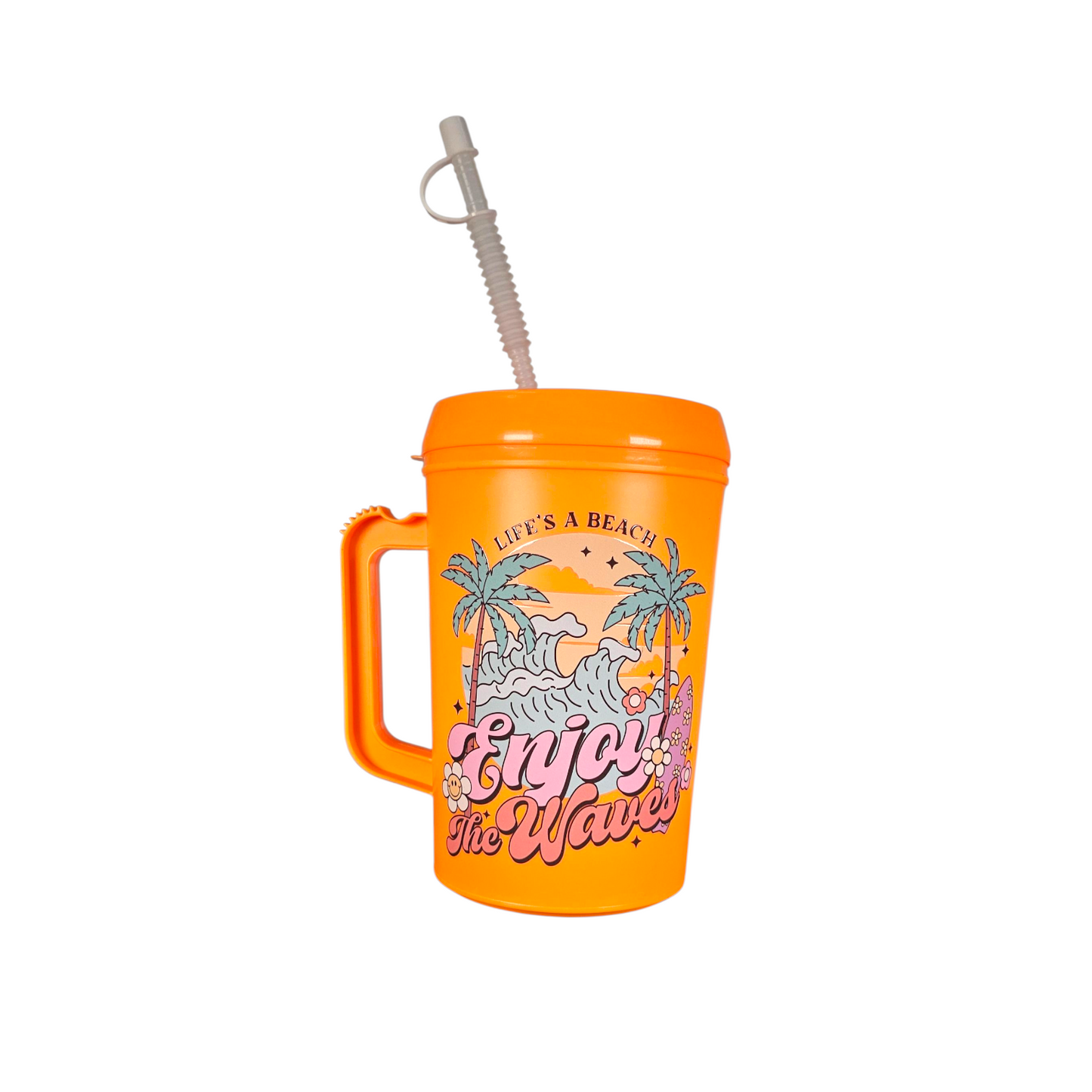 Life's A Beach Enjoy The Waves HIP SIPS Mega Trucker Mug 34oz