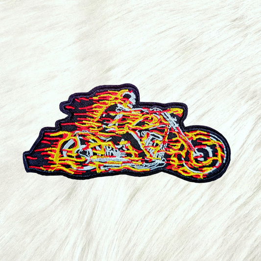Biker Skeleton Flames Race Embroidery Iron On Patch