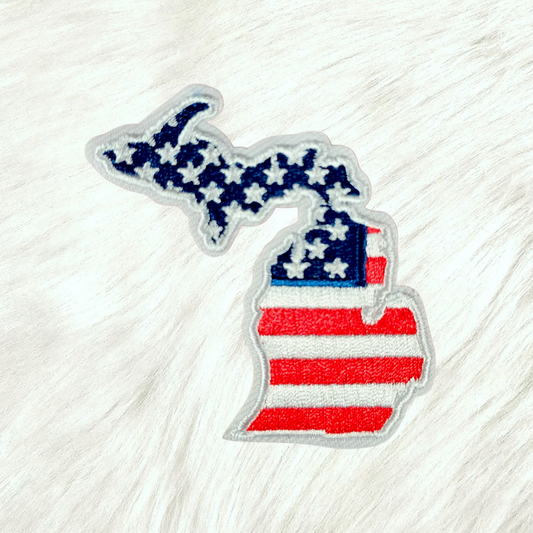 Michigan Patriotic USA Flag Embroidery Iron On Patch