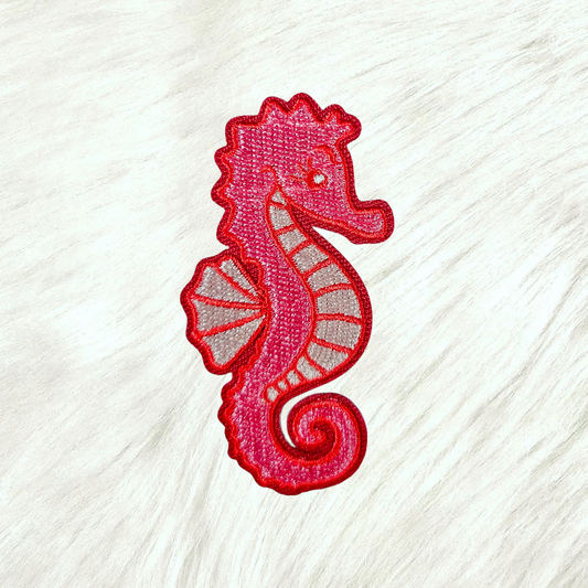 Seahorse Hot Pink Embroidery Iron On Patch