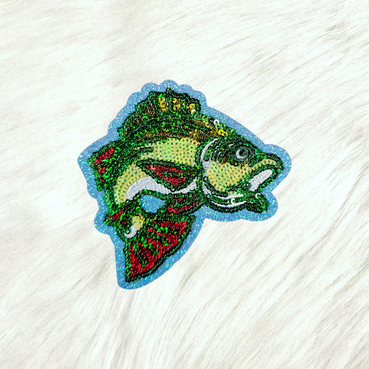 Bass Fish Sequin Embroidery Iron On Patch