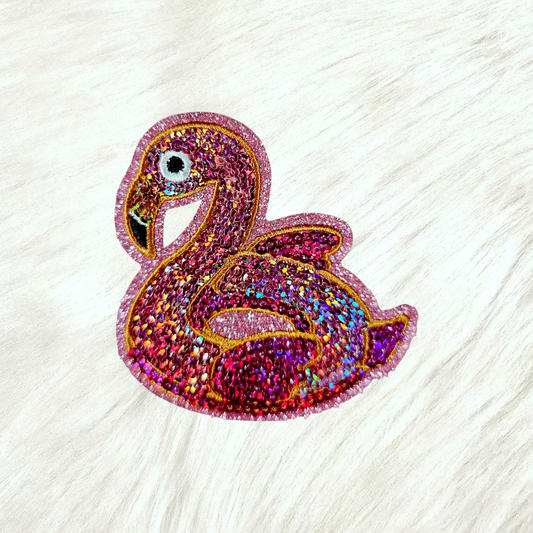Flamingo Pool Floaty Pink Sequin Embroidery Iron On Patch