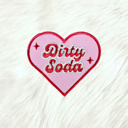 Dirty Soda Heart Love Pink Embroidery Iron On Patch