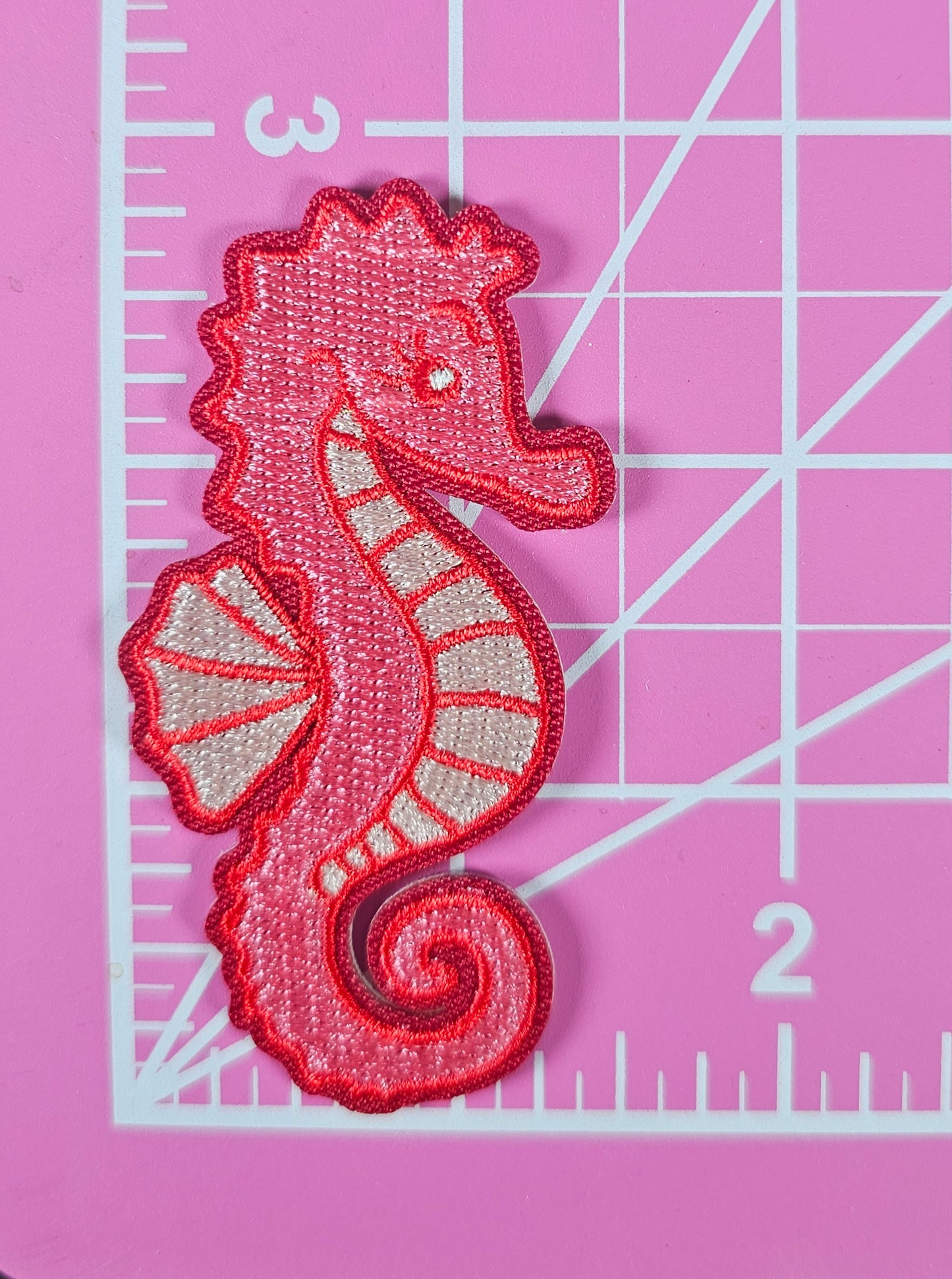 Seahorse Hot Pink Embroidery Iron On Patch
