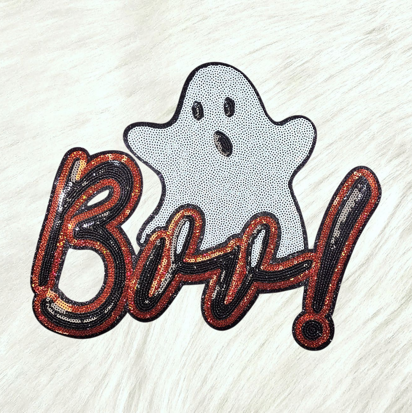 Boo! Ghost Sequin Glitter Large Iron on Patch