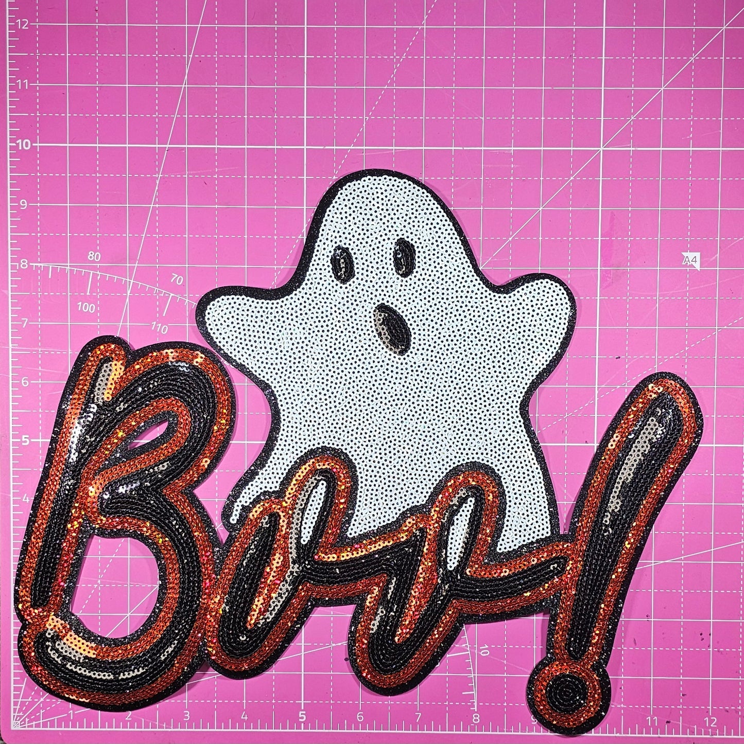 Boo! Ghost Sequin Glitter Large Iron on Patch