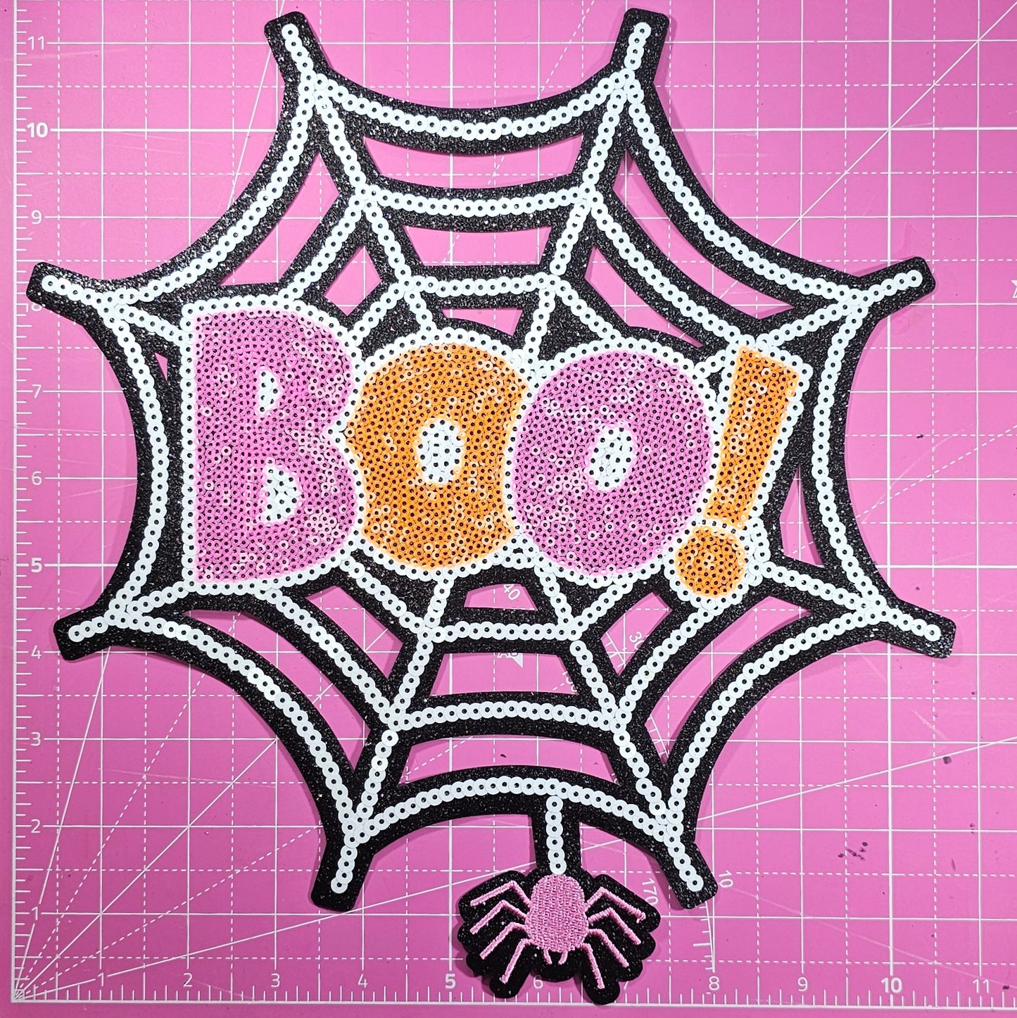 Boo! Spider Web Sequin Glitter Large Iron on Patch