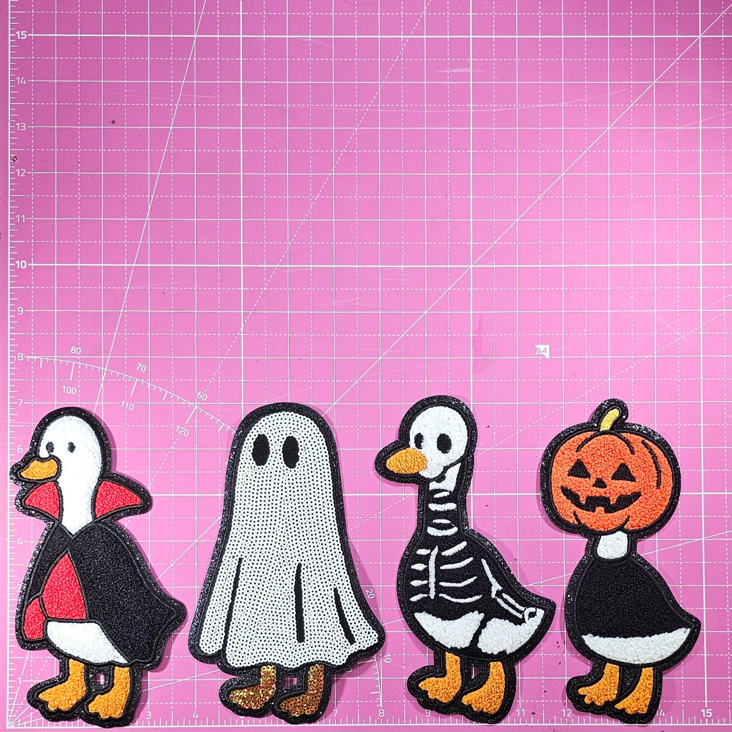 Spooky Goose Halloween 4 PC Chenille Sequin Glitter Large Iron on Patch