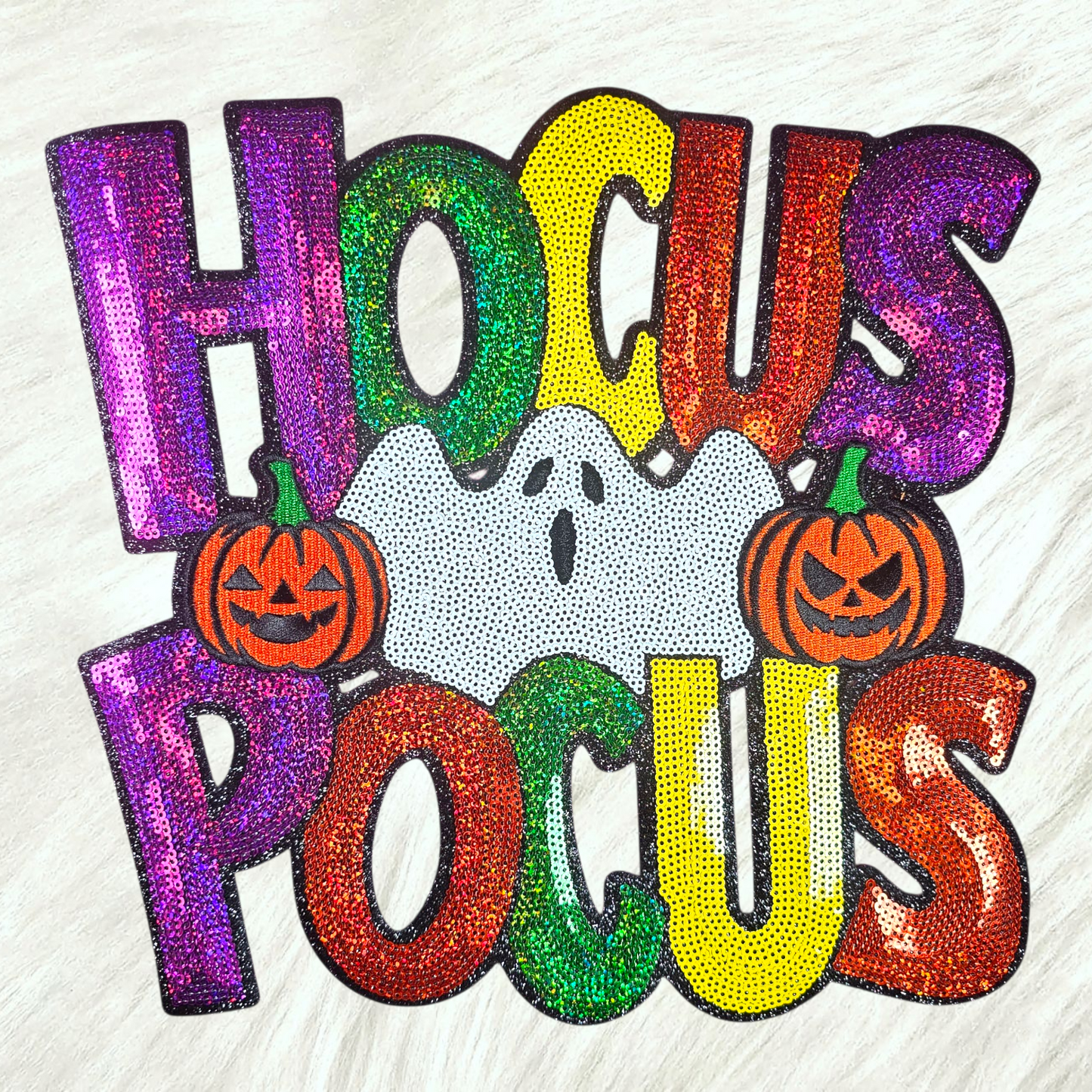 Hocus Pocus Halloween Ghost Sequin Glitter Large Iron on Patch