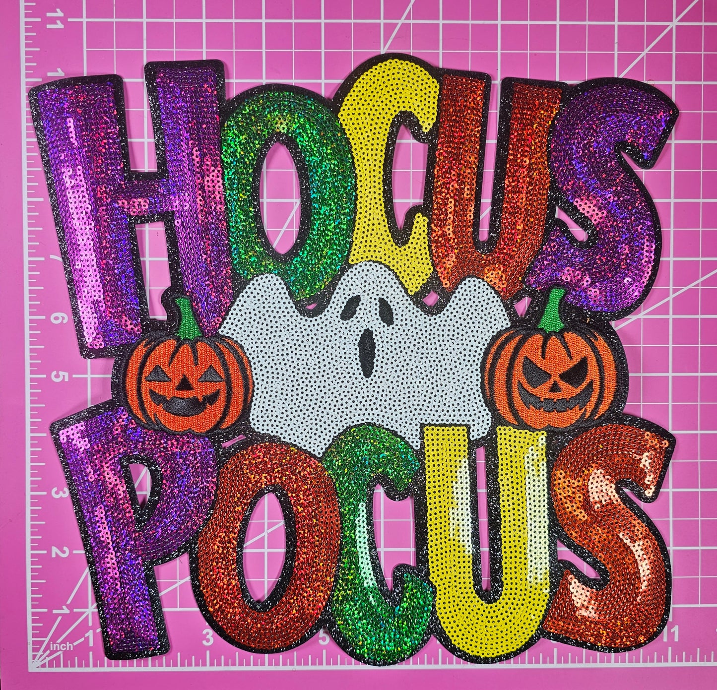 Hocus Pocus Halloween Ghost Sequin Glitter Large Iron on Patch