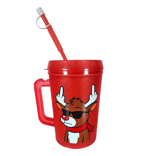 Funny Reindeer Middle Finger Christmas HIP SIPS Mega Trucker Mug 34oz