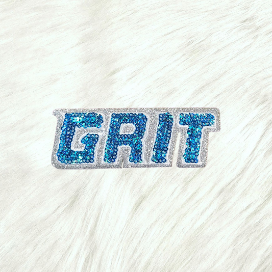 GRIT Lion Football Sequin with Silver Glitter Small Iron On Patch