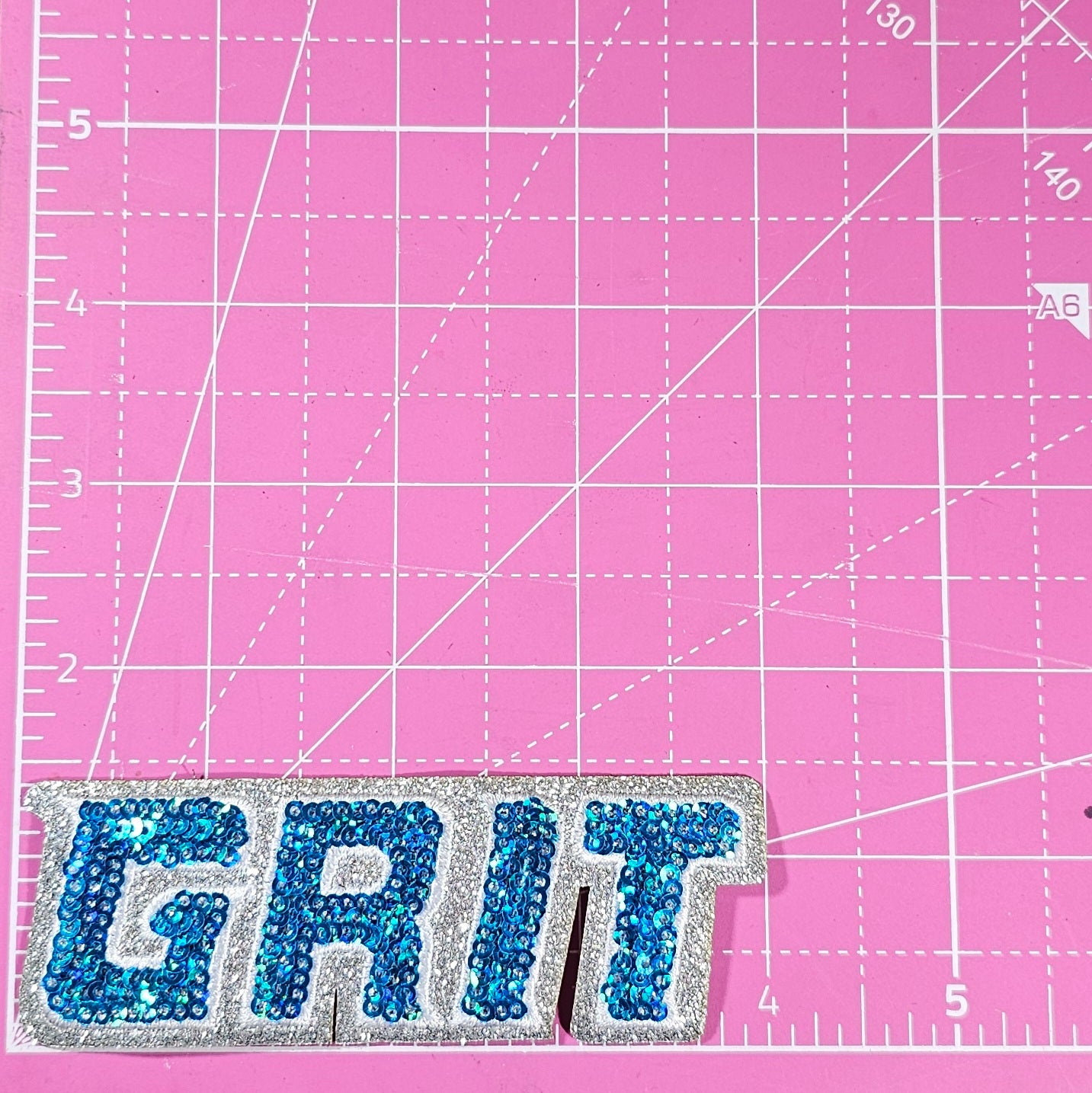 GRIT Lion Football Sequin with Silver Glitter Small Iron On Patch