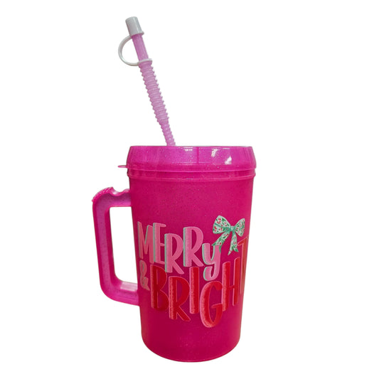 Merry Bright Christmas Bow HIP SIPS Mega Trucker Mug 34oz