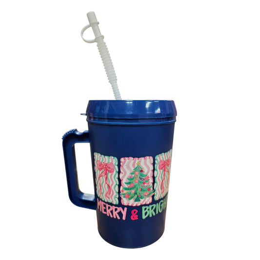 Merry Bright Pastel Bow Christmas Tree HIP SIPS Mega Trucker Mug 34oz
