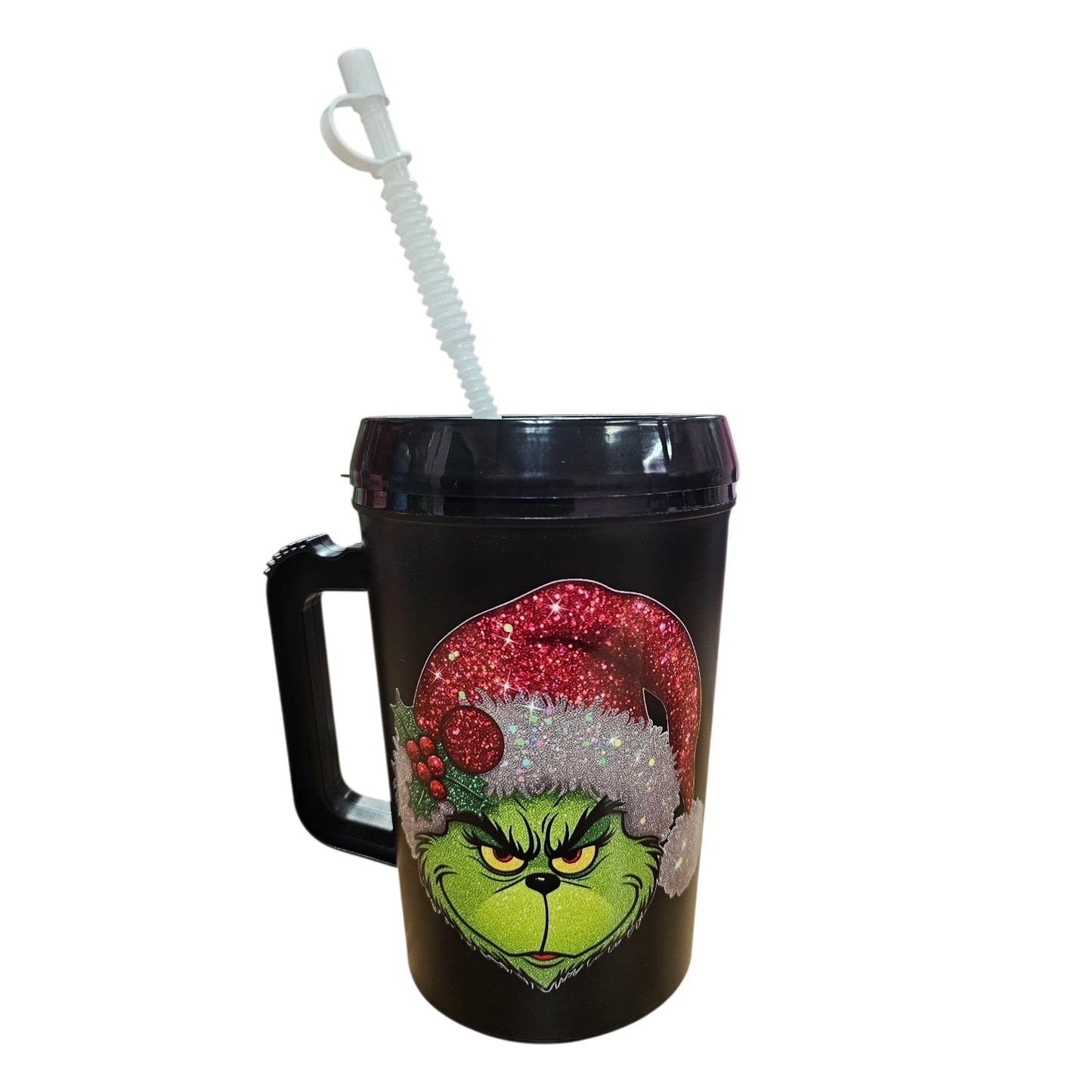 Glitter Grinchy Santa Hat Christmas HIP SIPS Mega Trucker Mug 34oz