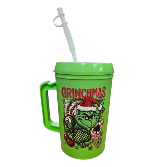 Grinchmas Poker Cards Gambling Christmas HIP SIPS Mega Trucker Mug 34oz
