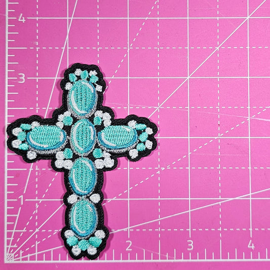 Cross Turquoise Western Embroidery Iron On Patch