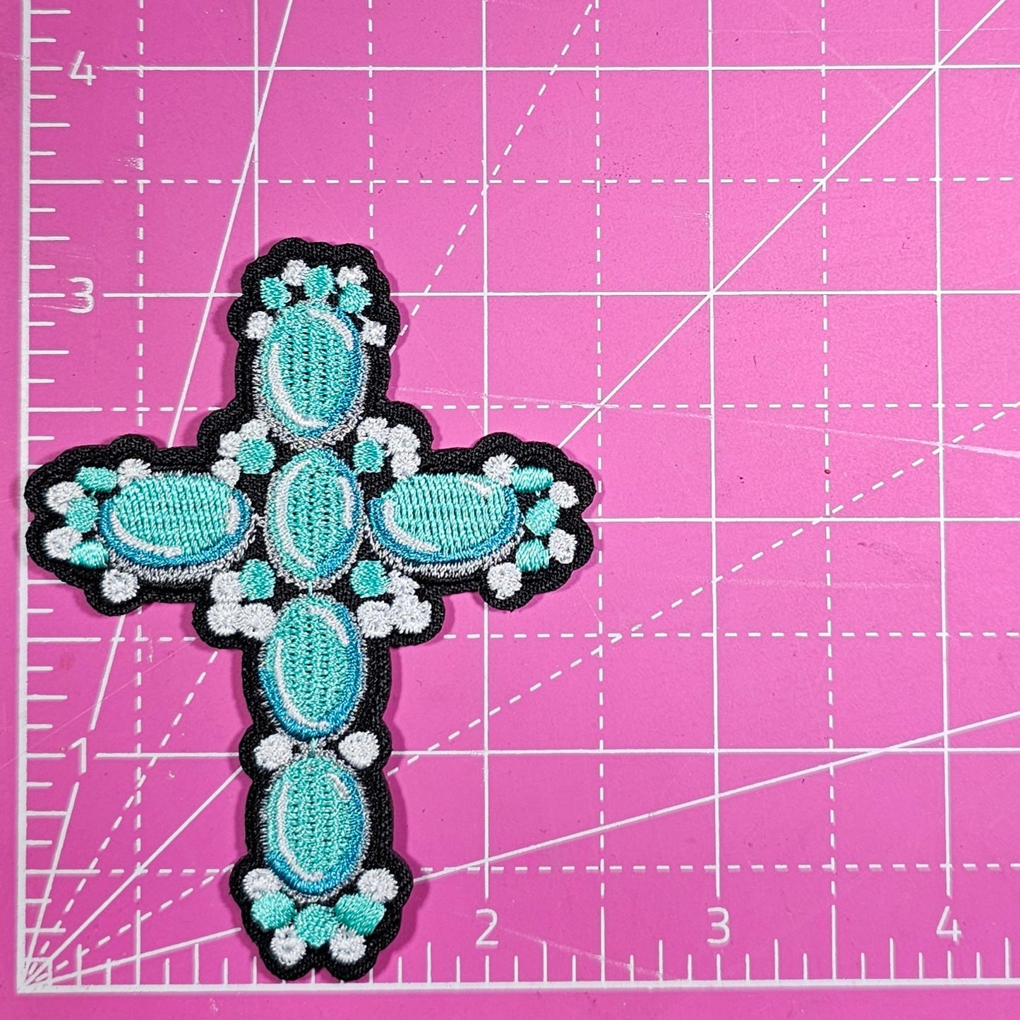 Cross Turquoise Western Embroidery Iron On Patch