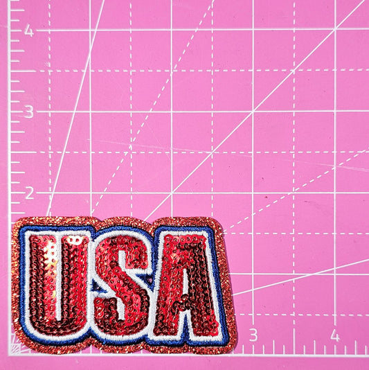 USA Red Sequin Glitter Iron-on Patch