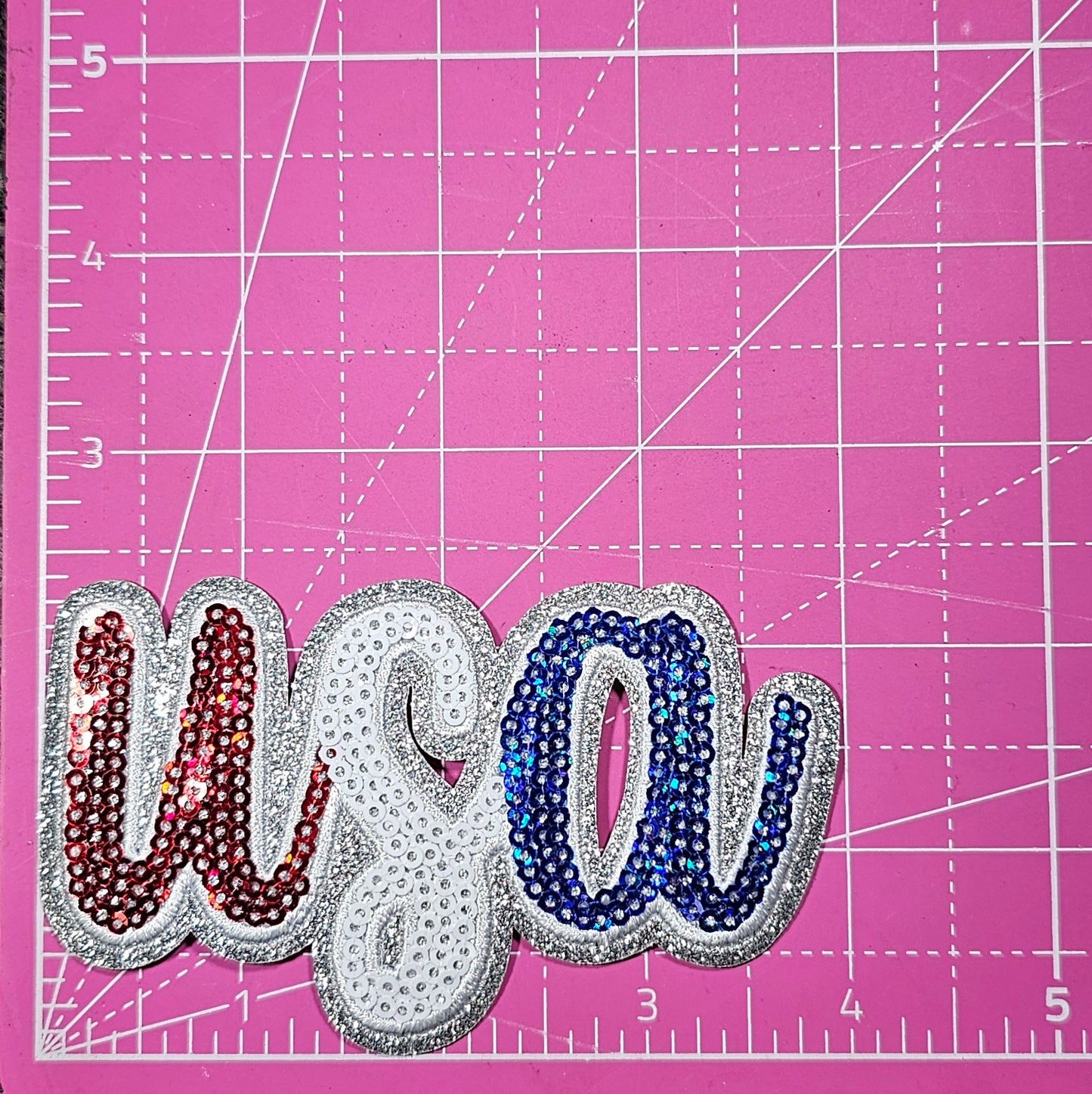 USA Cursive Sequin Glitter Iron-on Patch