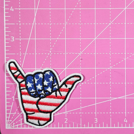 USA Flag Hang Loose Fingers Embroidery Iron-on Patch