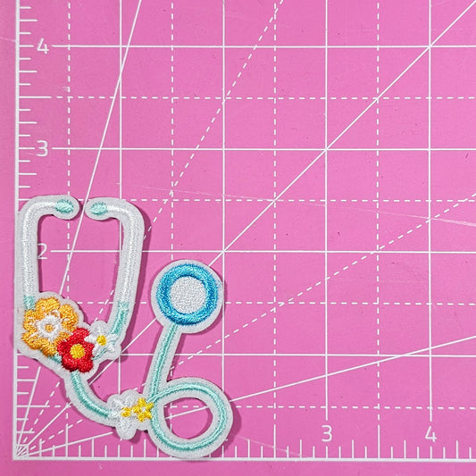 Stethoscope Floral Medical Embroidery Iron On Patch